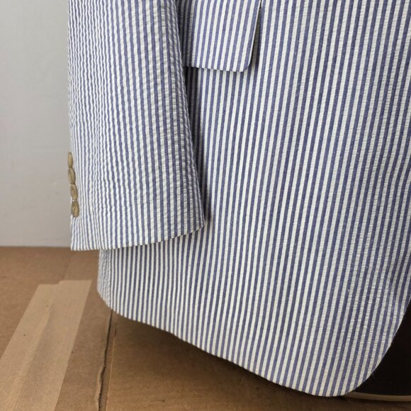 Chaps Blazer Mens 48L Blue Striped Seersucker Cotton Preppy Sport Coat Jacket - Picture 11 of 16